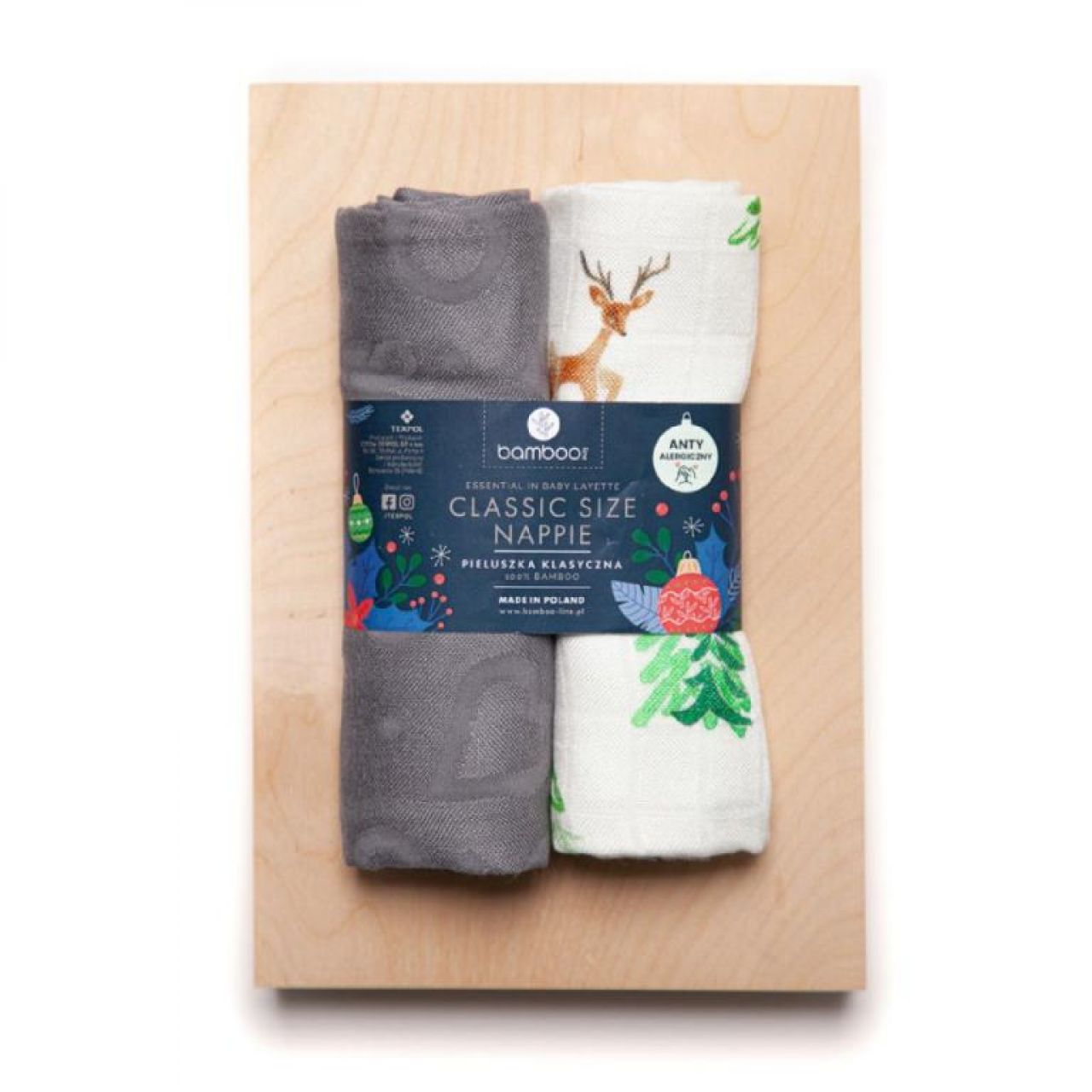 Destacada Muselina Bamboo Navidad crudo gris (Pack 2 und).