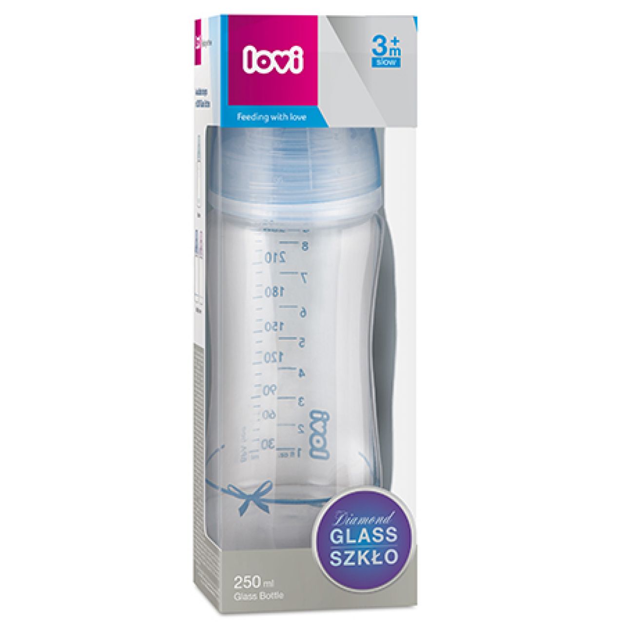 Destacada Biberón cristal Baby shower con tetina dinámica 250 ml.