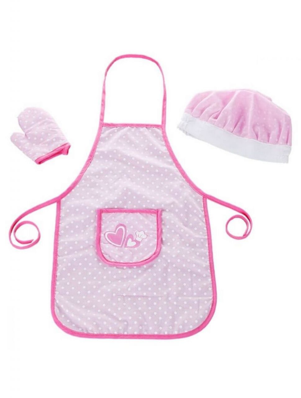 Destacada Conjunto de delantal, gorro y manopla rosa