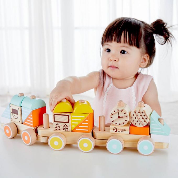 Arrastre tren con bloques de madera